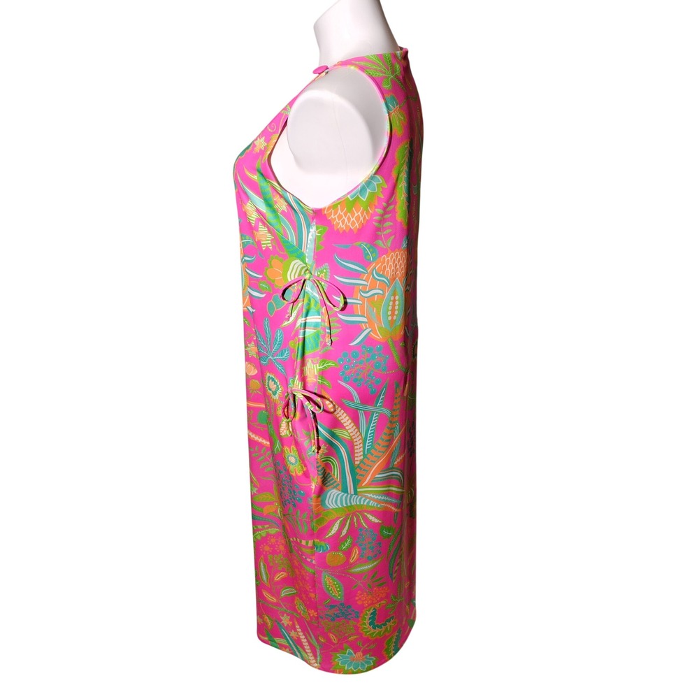 Gretchen Scott XL Pink Hummingbird Heaven Side Tie Sleeveless Maxi Dress Slit - Picture 3 of 10